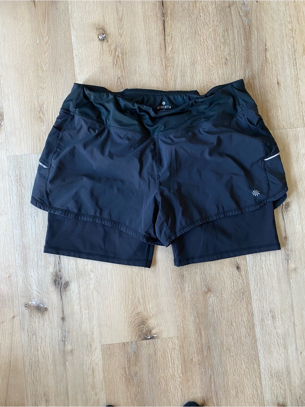 Athleta Plus Size Black Women's 2-in-1 Lined Athletic Running Shorts w/ Pockets